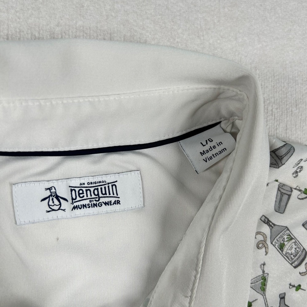 Penguin Golf Shirt Mens L Polo Martini Cocktails Gin All Over Print Performance - Picture 4 of 11